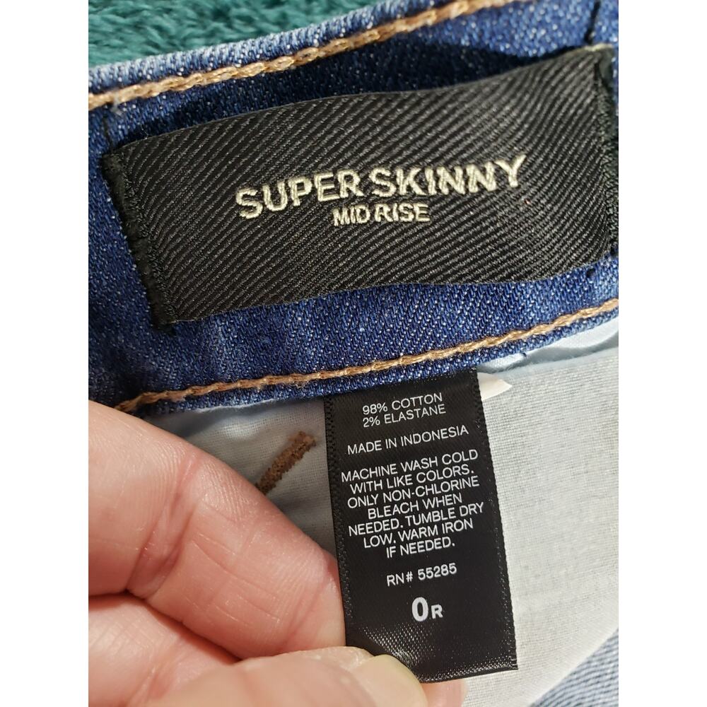 Express Jeans Size 0 Women Blue Denim Stretch Pants Distressed Mid Rise Skinny - Picture 4 of 13